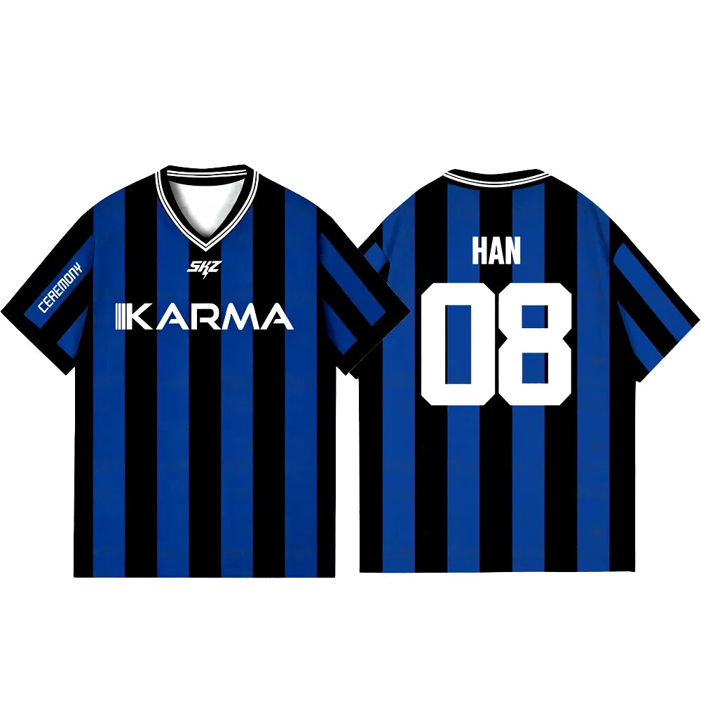 2025 KPOP Stay KARMA Album Fans Support Shirts FELIX BANGCHAN HYUNJIN Streetwear Loose Clothes Tshirt Short Sleeve Tops T-shirt
