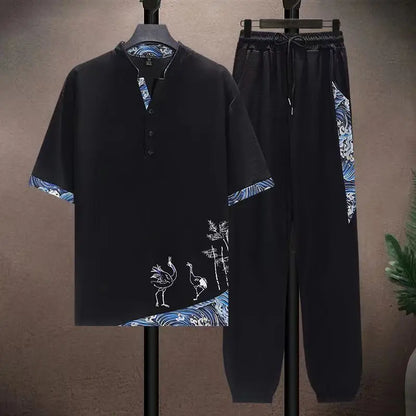 (Shirt + trousers) 2026 summer shirts men fashion Cotton shirts men's breathable sets High quality shirts Two Piece size M-5XL
