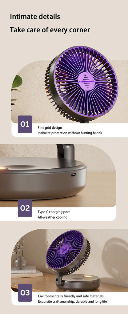 Lenovo 5000mAh 3IN1 Rechargeable Multifunctional Portable Fan Wall Mounted Fan 90° Folding Fan 4 Gears With Warm Night Light