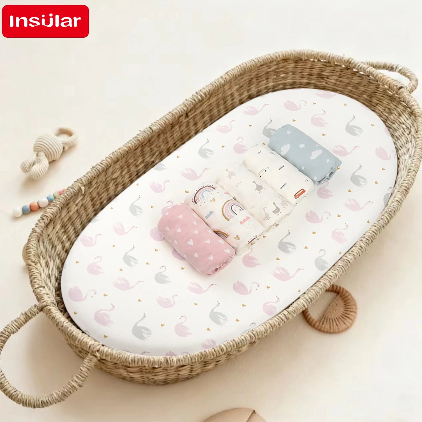 Cartoon Printed Crib Sheet Set Baby Bedding Toddler Mattress & Changing Pad Cover Polyester Cotton Fitted Bassinet Sheets