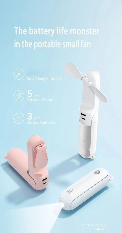 Handheld Bear Electric Fan Portable Small Fan For Students Multi-functional Household Foldable USB Charging Stand-up Desktop Fan