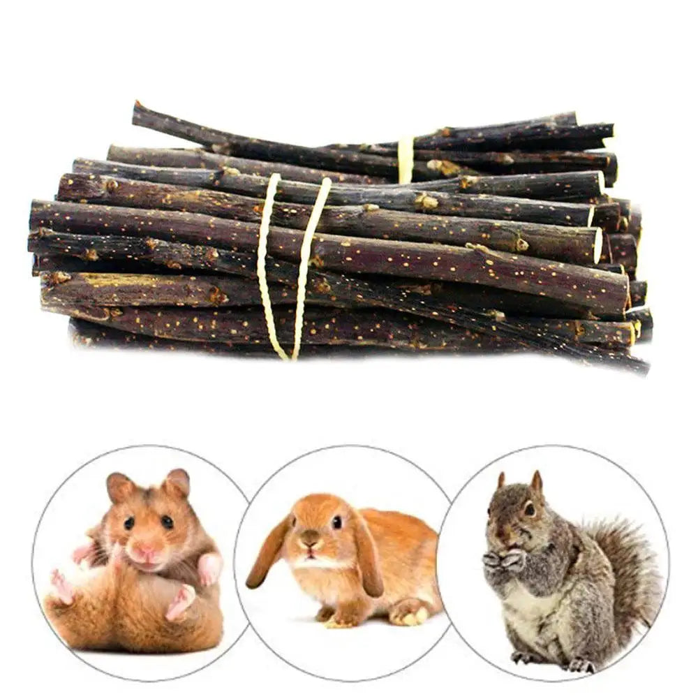 100% Natural Apple Branch Rabbit Chew Sticks Small Pet Chinchillas Netherlands Pig Hamster Bite Molars Clean Teeth Wooden Toys