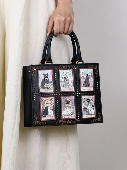 2025 High-end fashion summer new handbag female bag niche design Tarot tile tote bag large capacity Y2K cute cat bag strange win