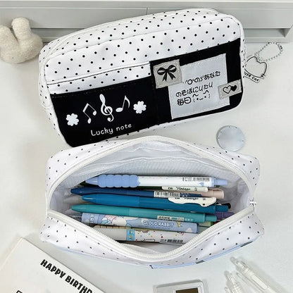 Multi-functional Black Polka Dot Pen Bag Large Capacity Multi-layer Pencil Case Portable Stationery Pouch Back To School