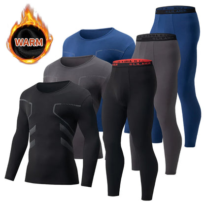 2-piece Men's Autumn And Winter Solid Color Round Neck Fashionable Printed Sports Thermal Underwear Set Simple And Comfortable