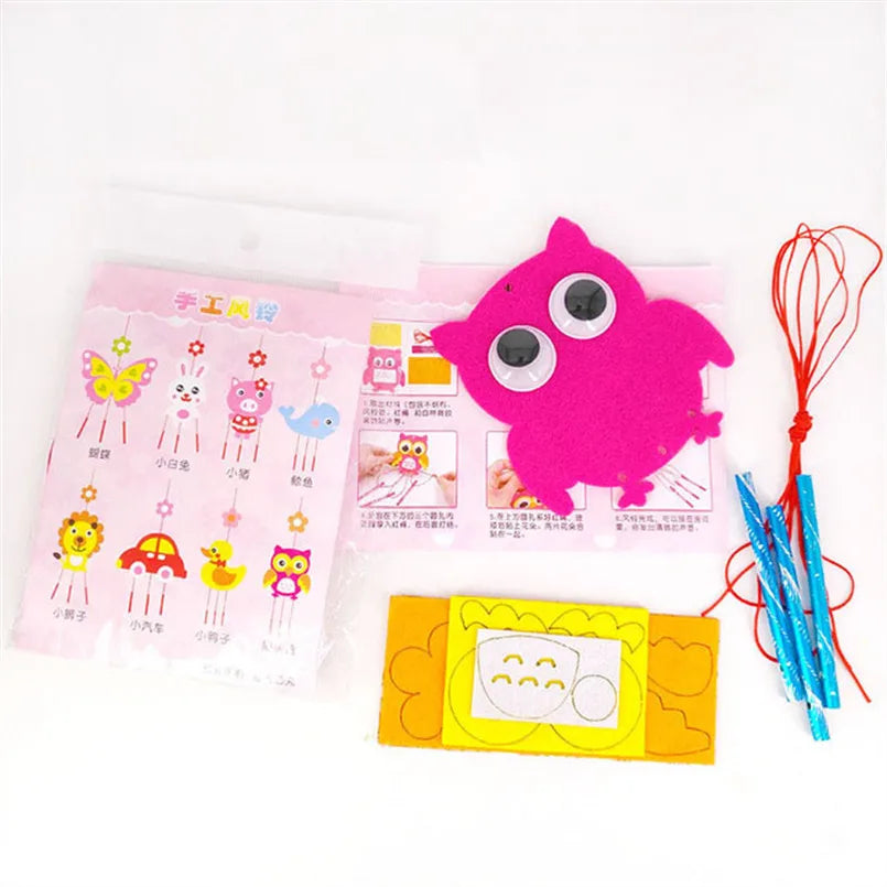 4Pcs/set Children DIY Wind Chimes Handmade Craft Toy Kits Wind Bell Arts Cartoon Hangings Stickers Kids Windbell Toys For Girls