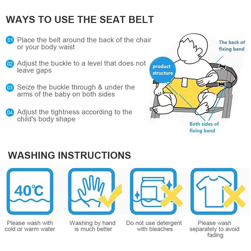 Baby Meal Feeding Safety Strap Portable Child Seat Harness Baby Meal Strap Prevent Toddler from Falling Foldable Portable Carry