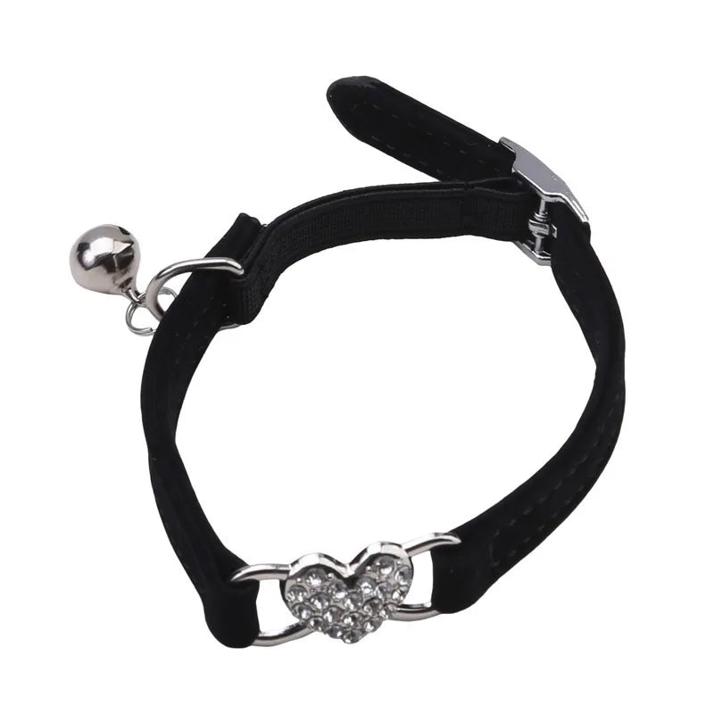Heart Shaped Cat Collar With Bell Safety Elastic Adjustable Collar Soft Cat Crystal Collar For Kitten Puppy Pet Supplies