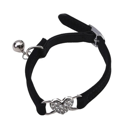 Heart Shaped Cat Collar With Bell Safety Elastic Adjustable Collar Soft Cat Crystal Collar For Kitten Puppy Pet Supplies