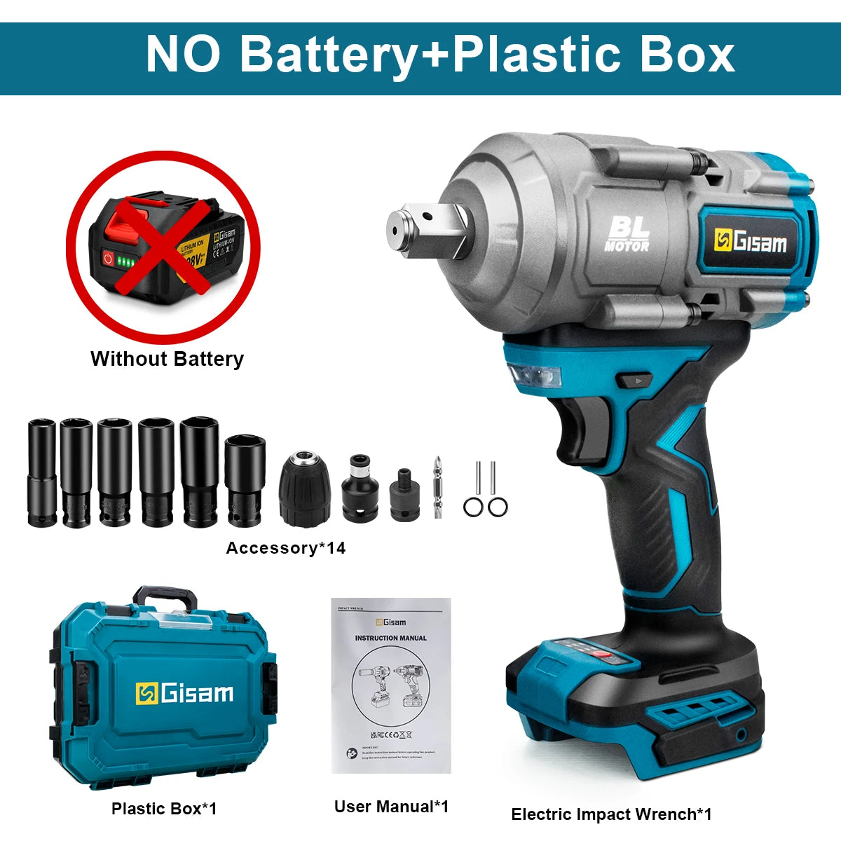 Gisam 2000N.M Brushless Electric Impact Wrench 1/2 inch Cordless Screwdriver Drill 3Gear Electric Wrench Power Tool For Makita 18V Battery Pin