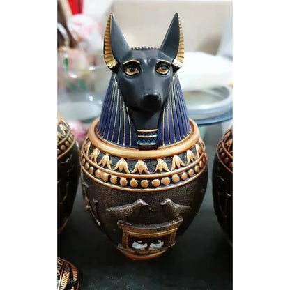 Egyptian Canopic Jar Pet Memorial Urn Anubis Decor Ceramic Ash Keeper Home Art Sculpture Handmade Funeral Keepsake
