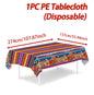 Mexican Stripes Plastic Tablecloth Holiday Party Decor Day of The Dead Waterproof Rectangle Tablecloth Mexican Fiesta Decoration