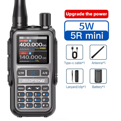 1/2PCS Baofeng UV-5R Mini Walkie Talkie Dual Band Dual PTT Bluetooth Programming Frequency Type-C Charger AM/FM Camping Portable