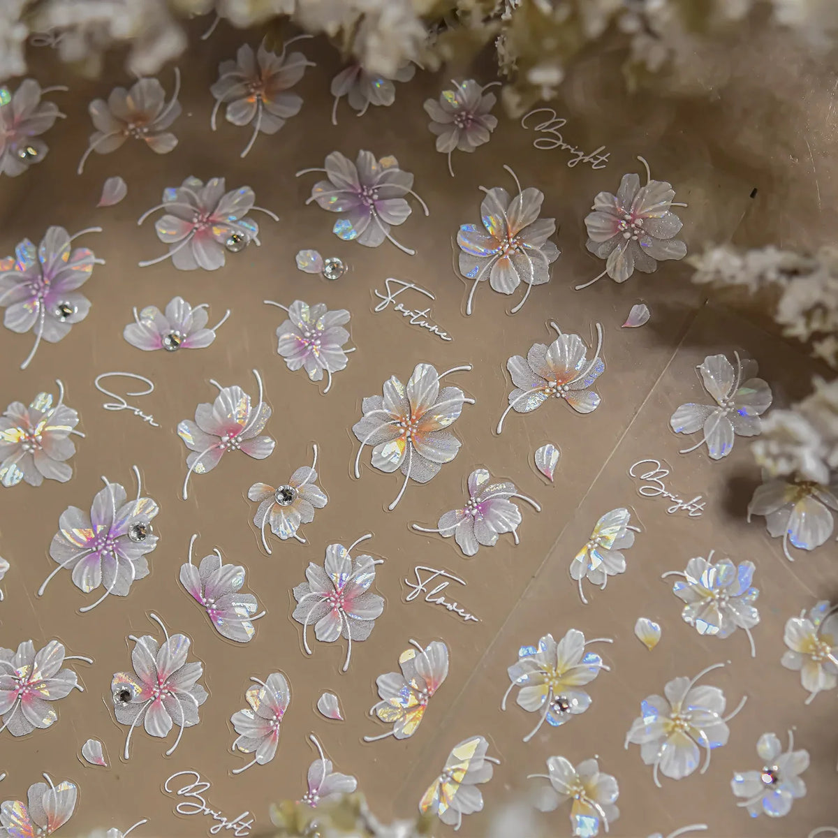 White Flower Petal Cherry Blossom Peach Blossom Falling Petal Floral Gradient 5D Self Adhesive Nail Art Sticker Manicure Decals