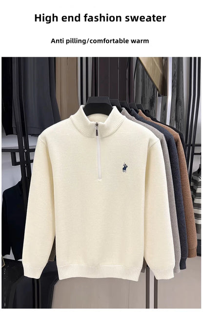 High quality half zipper knitted sweater men fashion luxury brand embroidery designer new top plush warm thick casual men's wear