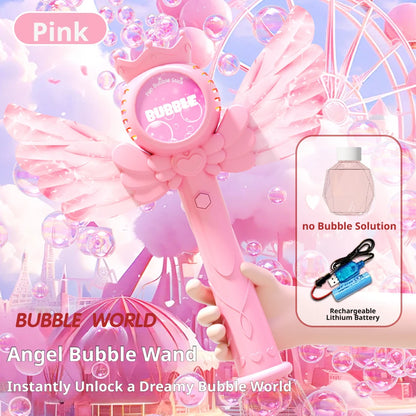 2026 New Electric Angel Automatic Bubble Handheld Bubble Stick Emit Light and Sound Bubble Gun for Party Summer Outdoors Toy