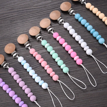 BPA-Free Silicone Pacifier Clips Chain with Beads Dummy Clip Holder Soother Teething Toy Chew Gift for Babies