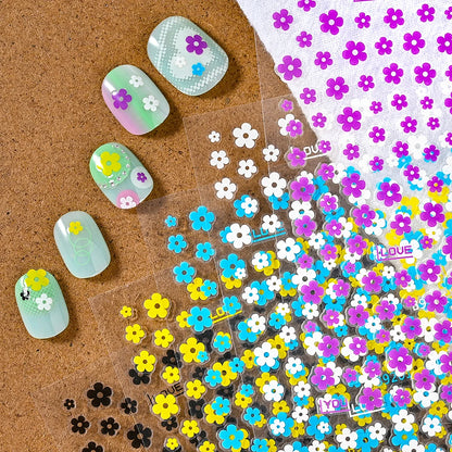 1Pcs 3D Black White 5-Petal Flowers Nail Stickers Mini Florals Self-Adhesive Nail Decals Fresh Bloom Manicure Decorations Slider