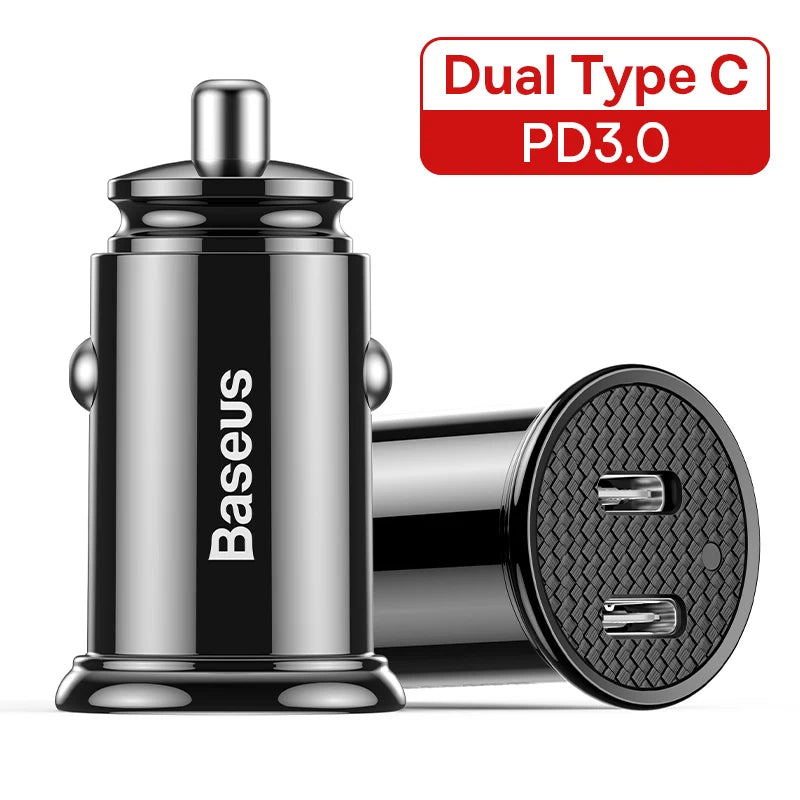 Baseus 30W Car Fast Charger Quick Charge 4.0 3.0 USB Type-C Fast Charging Car Phone Charger For Huawei Xiaomi iPhone 15 14 13 12