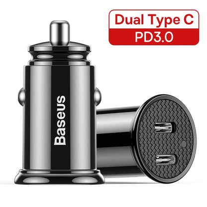 Baseus 30W Car Fast Charger Quick Charge 4.0 3.0 USB Type-C Fast Charging Car Phone Charger For Huawei Xiaomi iPhone 15 14 13 12