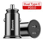 Baseus 30W Car Fast Charger Quick Charge 4.0 3.0 USB Type-C Fast Charging Car Phone Charger For Huawei Xiaomi iPhone 15 14 13 12