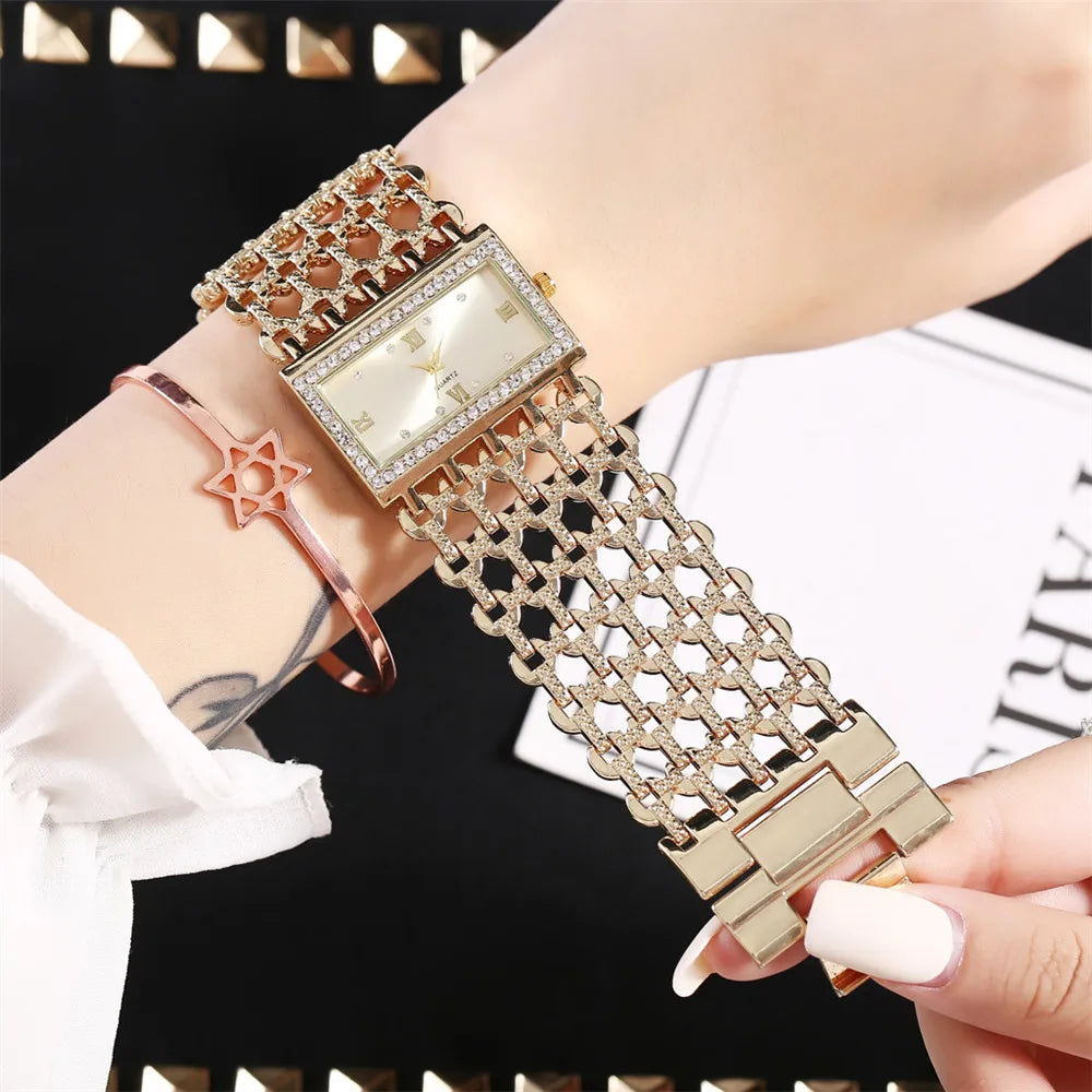 Luxury Noble Gold Ladies Quartz Watch Fashion Women's Skeleton Bracelet full Dress Clock Watches