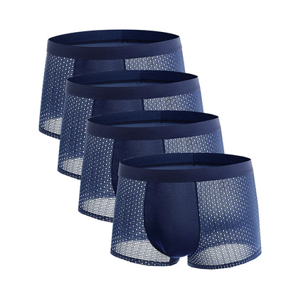 4pcs Men's Underwear Ice Silk Mesh Men Boxershorts Plus Size Panties Solid Sexy Men Boxer Summer Breathable Intimate Underpants
