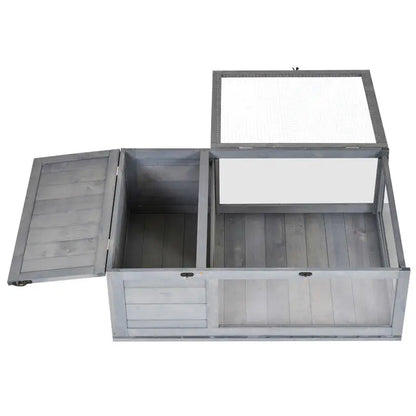 Enclosed House Cage Habitat for Small Animals Turtles with 2 Spaces 91 X 60.5 X 32 cm Solid Wood Gray