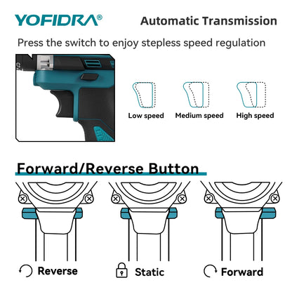 YOFIDRA  3 IN 1 25+3 Torque Electric Impact Drill Cordless Impact Drill Househeld Woodworking Power Tool for Makita Battery Pin