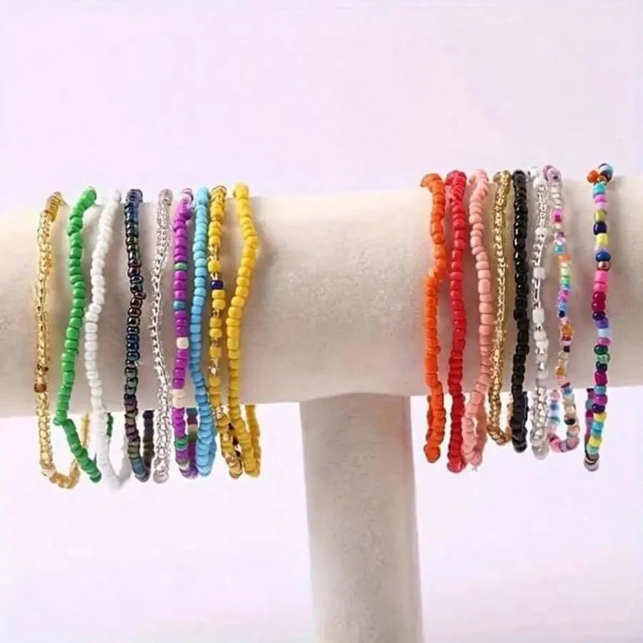17pcs/Set Random Bohemian Vacation Colorful Beads Stacked Bracelets-Handmade Glass Bead Jewelry For Men And Women