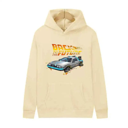 Back To The Future Retro DeLorean Car Print Hoodie Long Sleeve Tops Men Casual Streetwear Pullover Spring Autumn Unisex Clothing