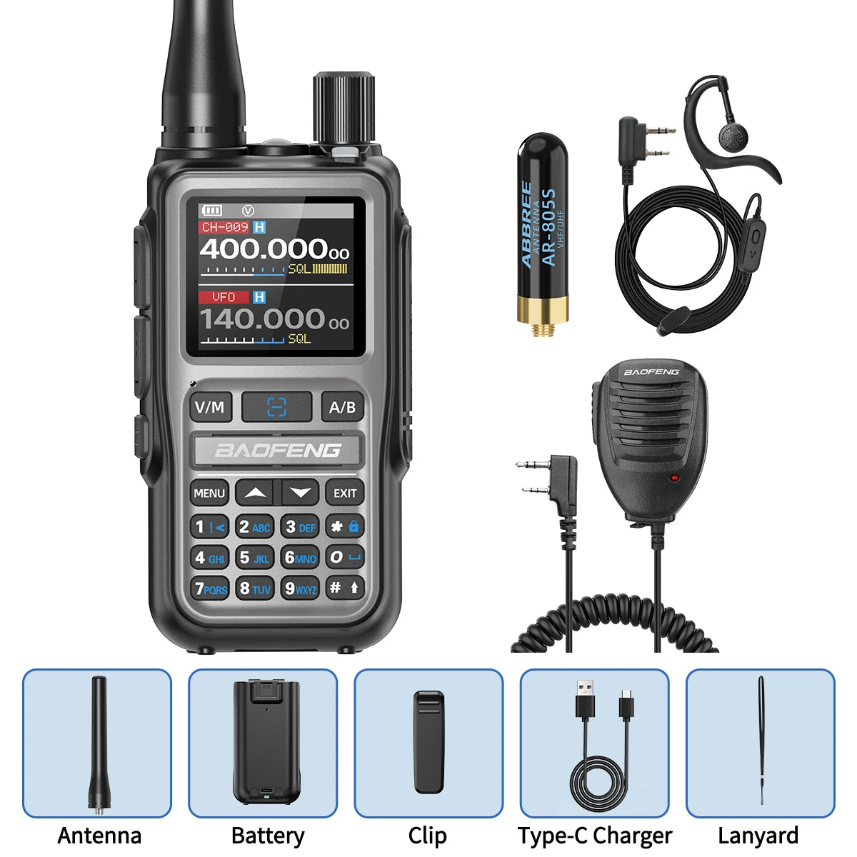 BAOFENG UV-5R Mini Walkie Talkie Full Band Bluetooth Programming Wireless Copy Frequency 2 PTT AM FM Type-C Long Range Ham Radio