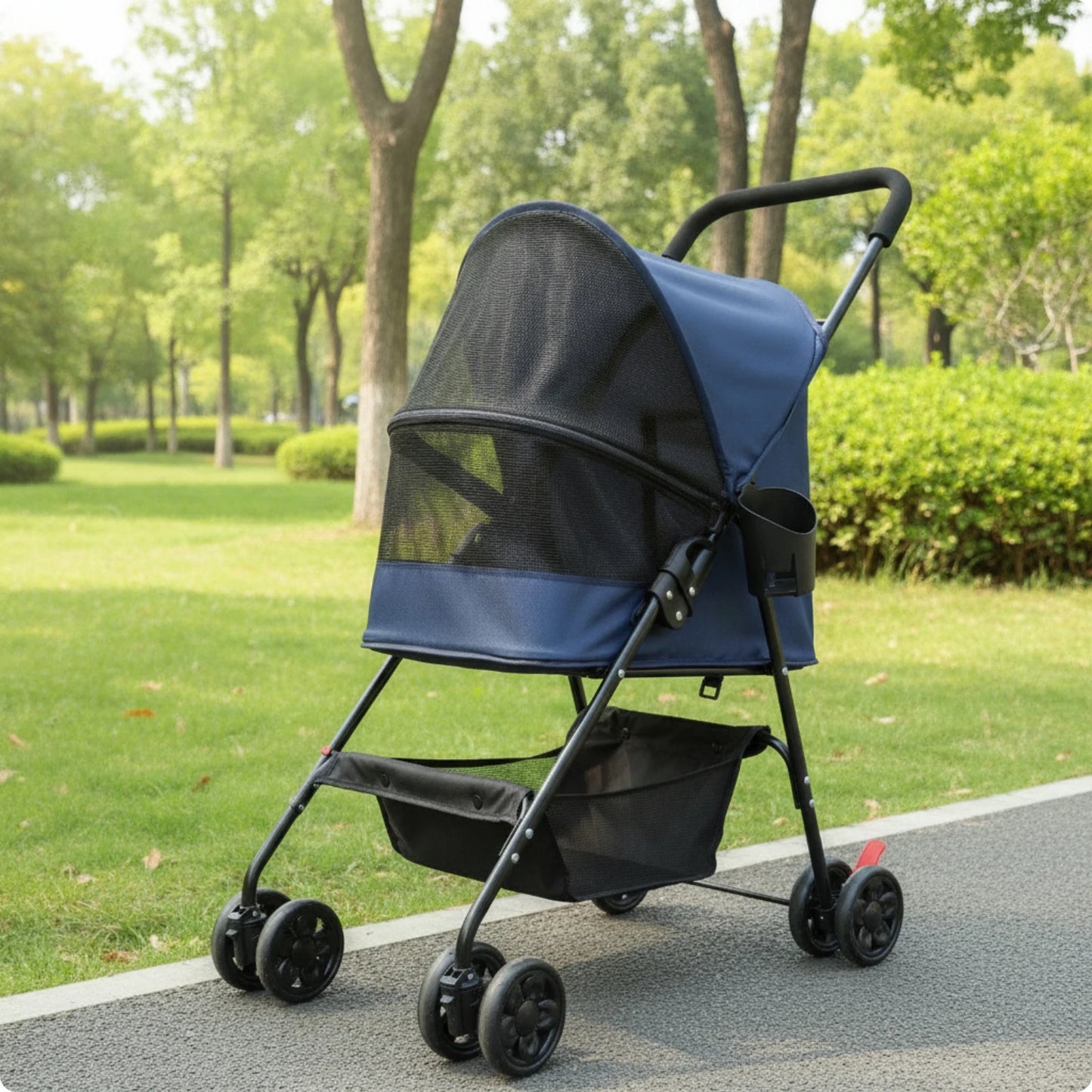 Pet Stroller with Cup Holder Collapsible Pet Stroller with Storage Basket Compact Portable for Small Dogs, Outdoor Walks, Travel