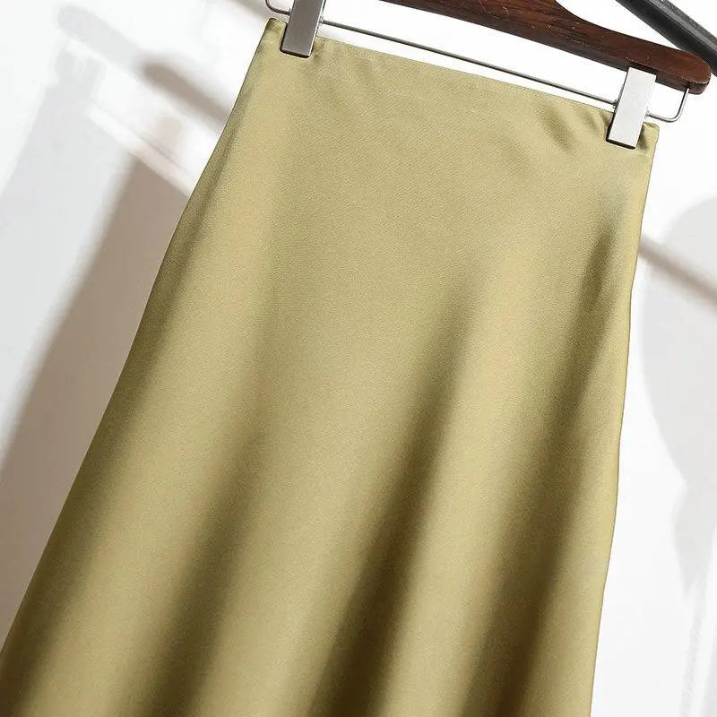 Botvotee Elegant Satin Long Skirt for Women Spring Summer 2025 Office Ladies Korean Style Loose Elastic Band Midi Skirts