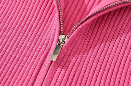 LUNDUNSHIJIA 2026 New Autumn Women Elegant Thickened Zipper Sweaters For Women Rose Red Fashion Short Female Cardigan 4 Colors