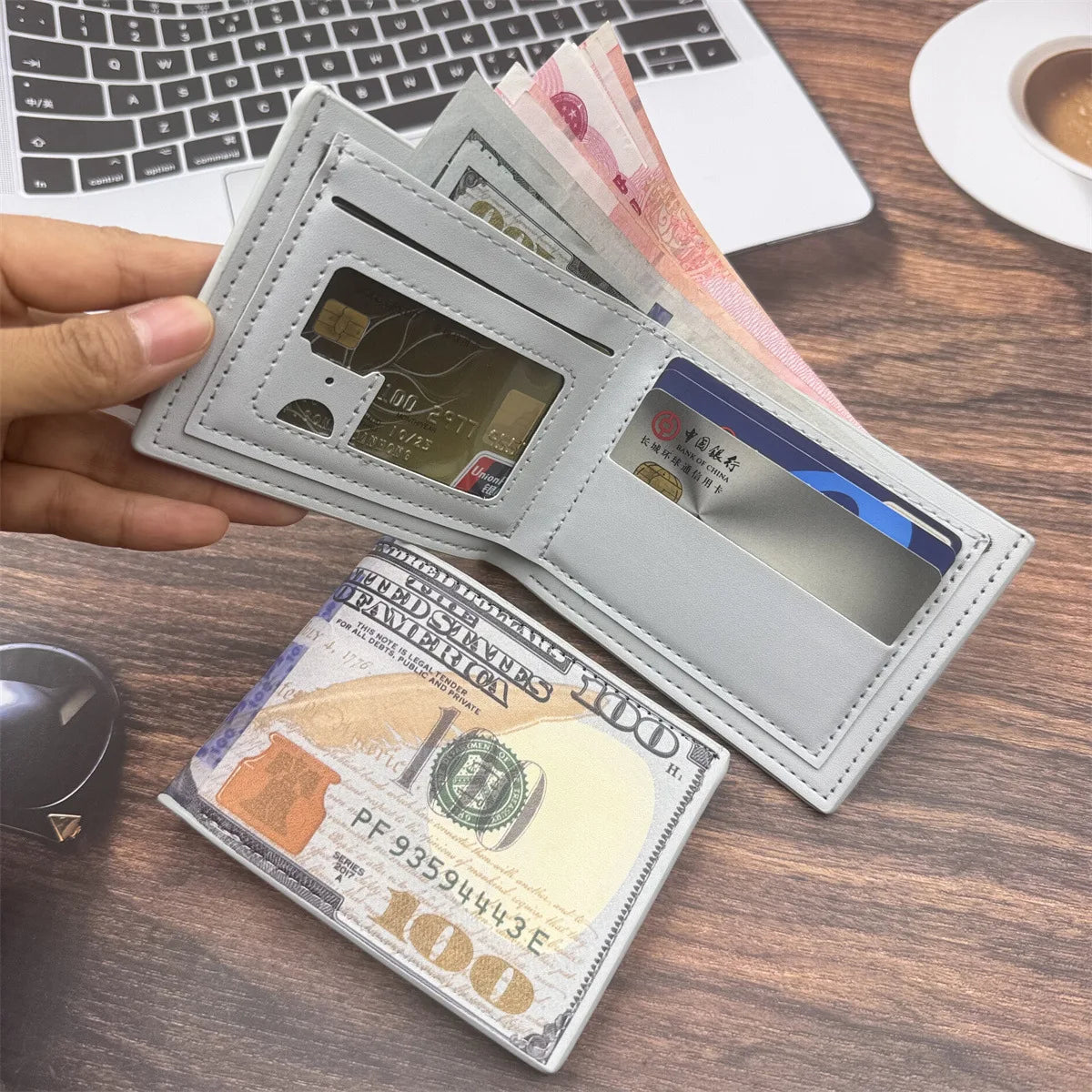 Men's Wallets with 100 US Dollar Pattern Male Leather Wallet with Card Holder Coin Pocket Purse Cartera Hombre