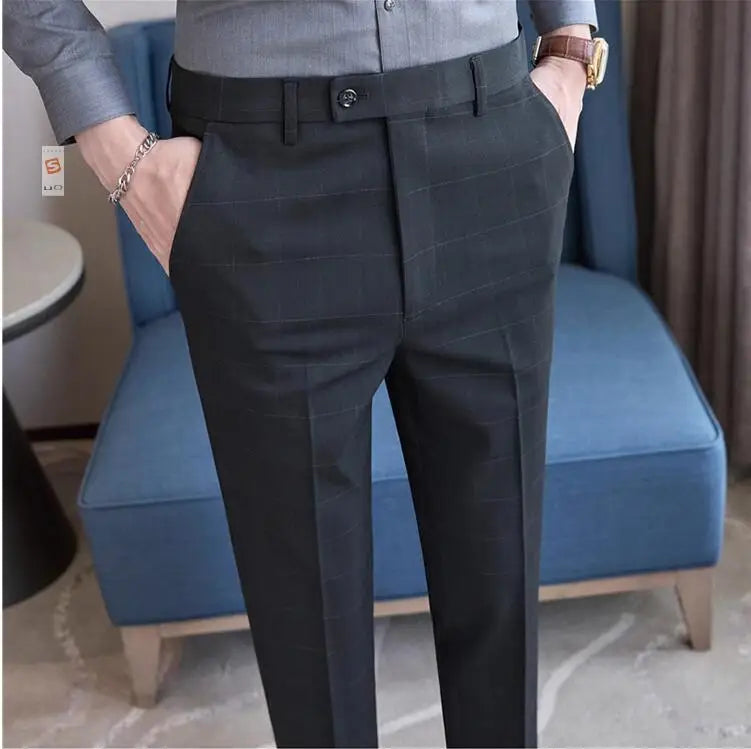 Men Plaid Wedding Dress Trousers High Quality Male Boutique Formal Wear Slim Suits Pants Men British Style Business Suit Pants