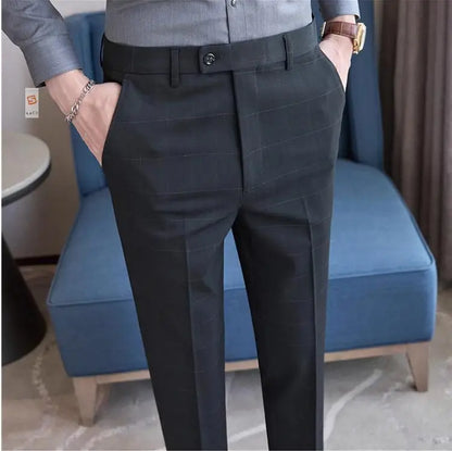 Men Plaid Wedding Dress Trousers High Quality Male Boutique Formal Wear Slim Suits Pants Men British Style Business Suit Pants