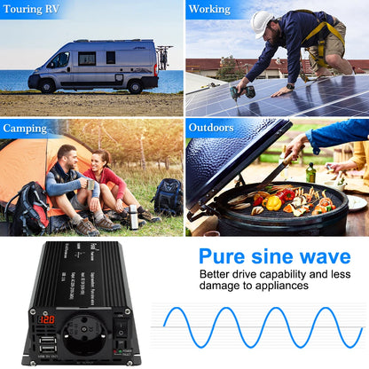 Pure Sine Wave Inverter DC 12V to AC 220V 230V 1500W/2200W/2600W/3000W Voltage Transfer Converter EU Socket Auto Accessories
