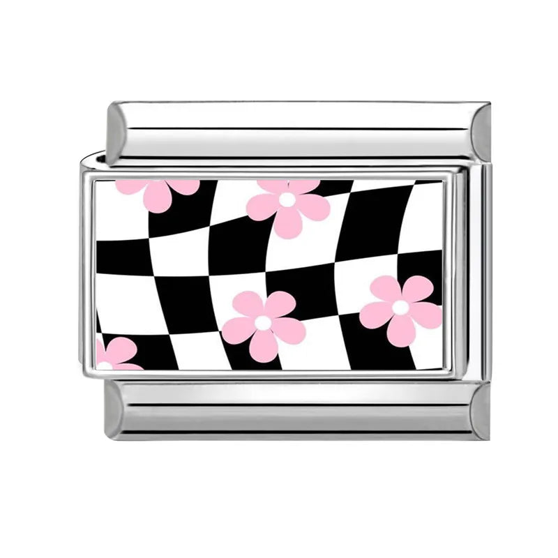 Beautiful Flower Y2K Black Star Dog Heart Pink Italian Charm Link Fit 9mm Stainless Steel Sweet Bracelet Jewelry Making DIY Gift