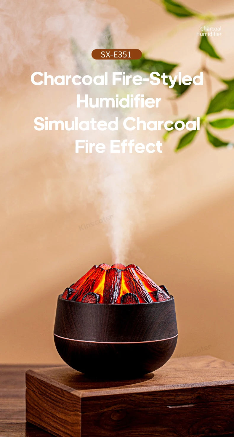 Simulated Campfire Air Humidifier Woodstove Fireplace Water Mist Diffuser Classic Woodgrain USB Ultra Sonic Mist Sprayer