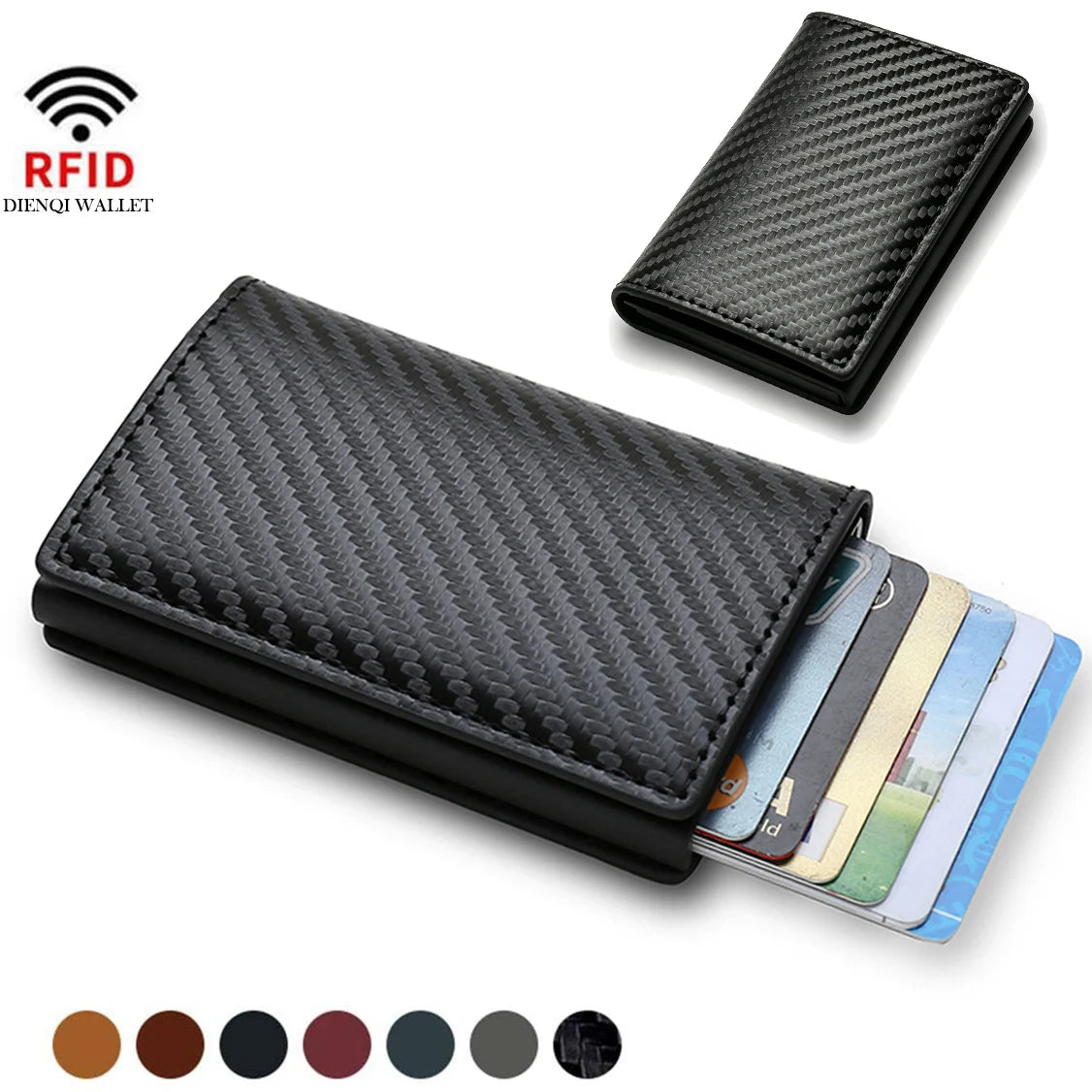 Carbon Fiber Credit Card Holder Wallets Men Brand Rfid Black Magic Trifold Leather Slim Mini Wallet Small Money Bag Male Purses