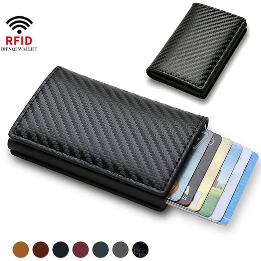 Carbon Fiber Credit Card Holder Wallets Men Brand Rfid Black Magic Trifold Leather Slim Mini Wallet Small Money Bag Male Purses