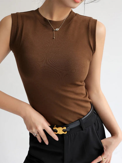 Camisole Vest for Women Cotton Round Neck Colourful Basic Sleeveless Undershirt Tops Tees with Coverage for Side Cleavage