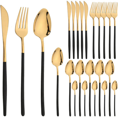 24pcs Christmas Dinnerware Set Stainless Steel Cutlery Set Gold Western Tableware Fork Knife Spoon Flatware Set Silverware Set
