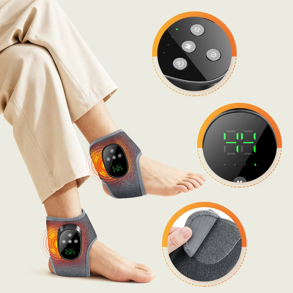 Cordless Electric Ankle Guard 4-Level Heated Vibration Massager Hot Compress Ankle Brace for Left And Right Foot