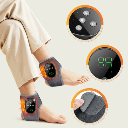 Cordless Electric Ankle Guard 4-Level Heated Vibration Massager Hot Compress Ankle Brace for Left And Right Foot