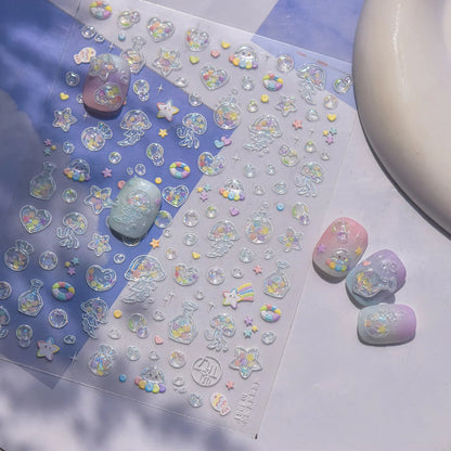 Colorful Water Bubble 5D Nail Art Stickers Goldfish Koi carp Dreamy Polarized Dreamlike Self Adhesive Delicate Manicure Decals