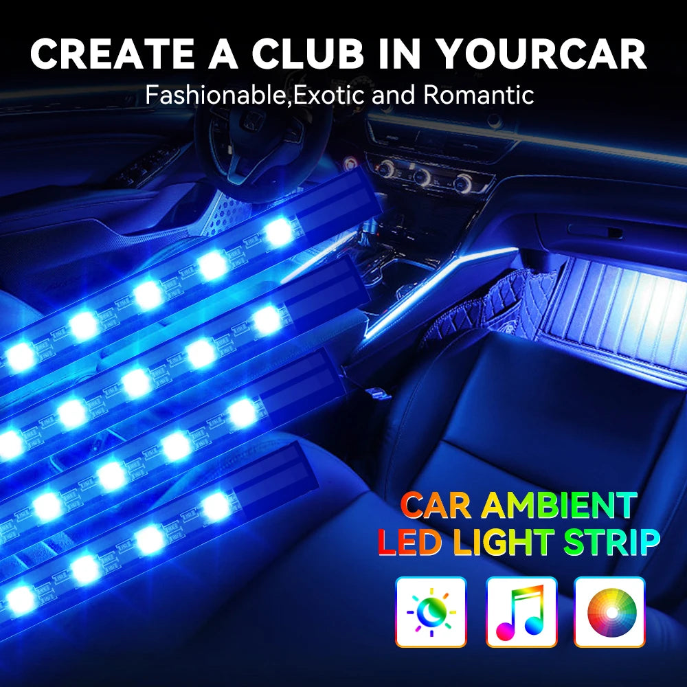 Car Interior Light Ambient Light with USB Cigarette Decorative Lamps RGB Car Footwell Light with Remote/Voice Control