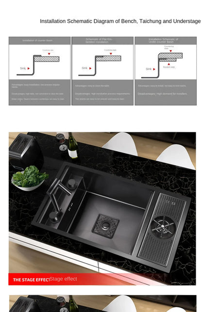 55cmx32cm 304 Nano Stainless Steel Hidden Sink Folding Faucet with Large Single Slot and Cover Plate Bar Counter Cup Washer